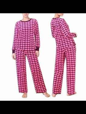 kate spade Pink Heart-Print Long Sleeve Pajama Set